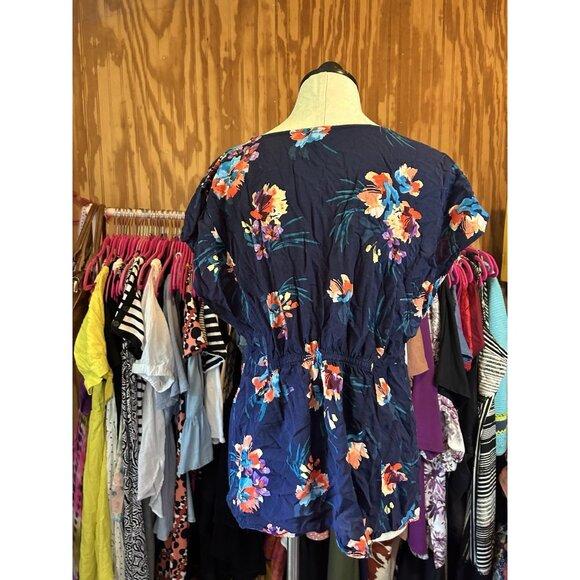 Torrid Blue Floral Challis Button Fit & Flare Blouse Size 0 (XL) Button Down - Picture 7 of 11